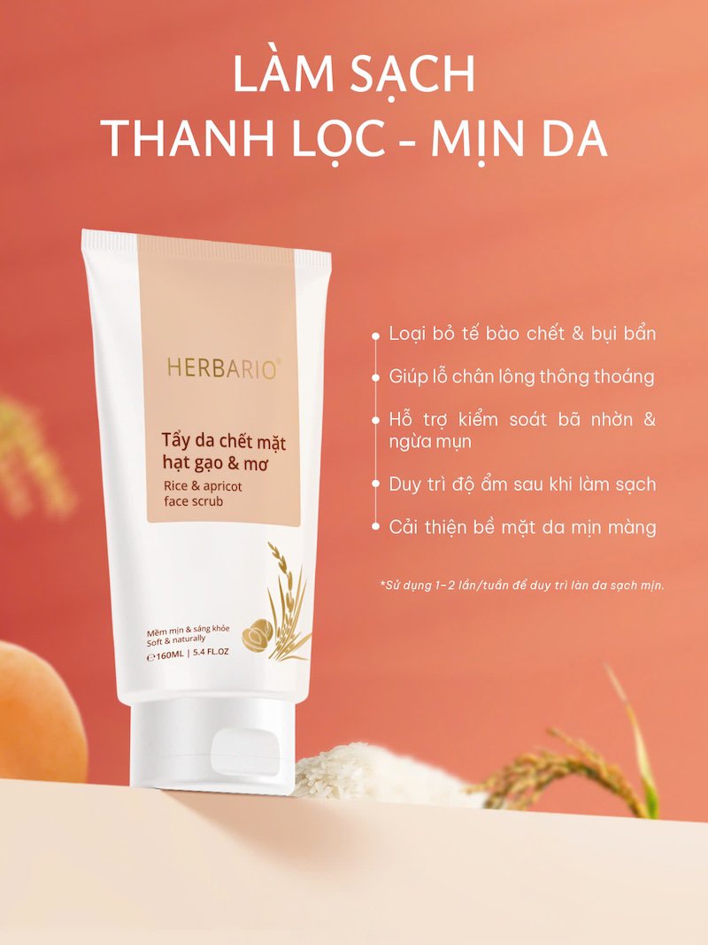 Công dụng tẩy da chết hạt gạo & mơ Herbario cong dung tay da chet hat gao & mo herbario