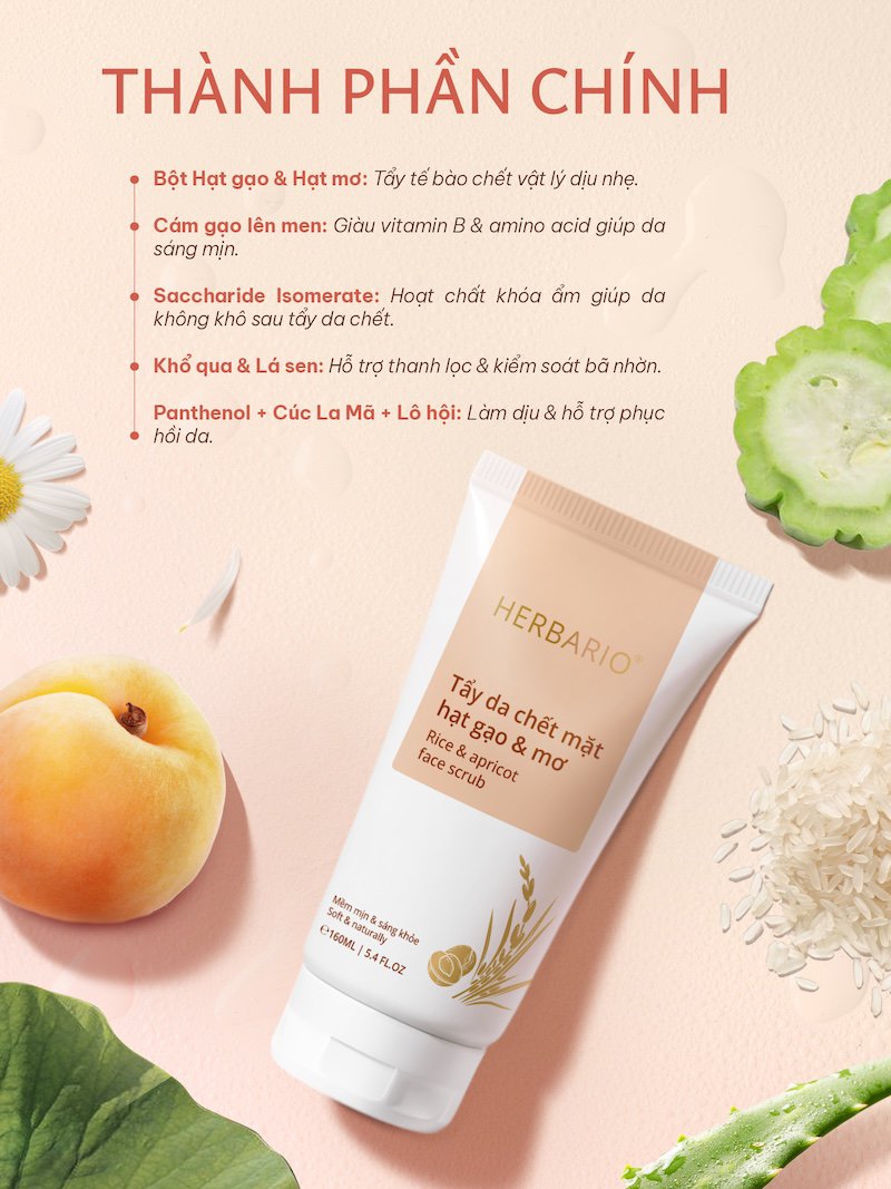 Tẩy da chết hạt gao & mơ Herbario tay da chet hat gao va mo Herbario